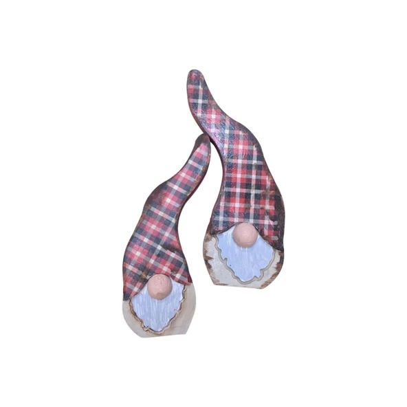 Gnome, Burnuk, Sakallı Kafadar Ekoseli Ahşap Dekor - 10