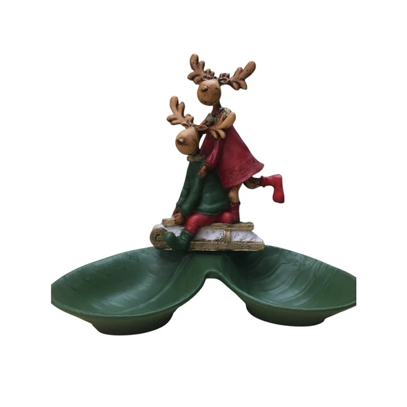 2'li Çift Kırmızı Yeşil Geyik Tabaklı Sunum,Çerezlik - Kahvaltı - Kahve - Meyve Sunum Tabağı - 5