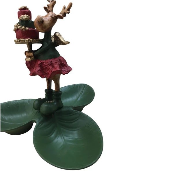 Pastalı Kırmızı Yeşil Geyik Tabaklı Sunum,Çerezlik - Kahvaltı - Kahve - Meyve Sunum Tabağı - 4