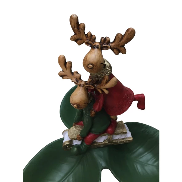 2'li Çift Kırmızı Yeşil Geyik Tabaklı Sunum,Çerezlik - Kahvaltı - Kahve - Meyve Sunum Tabağı - 4