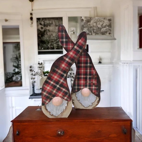 Gnome, Burnuk, Sakallı Kafadar Ekoseli Ahşap Dekor - 5