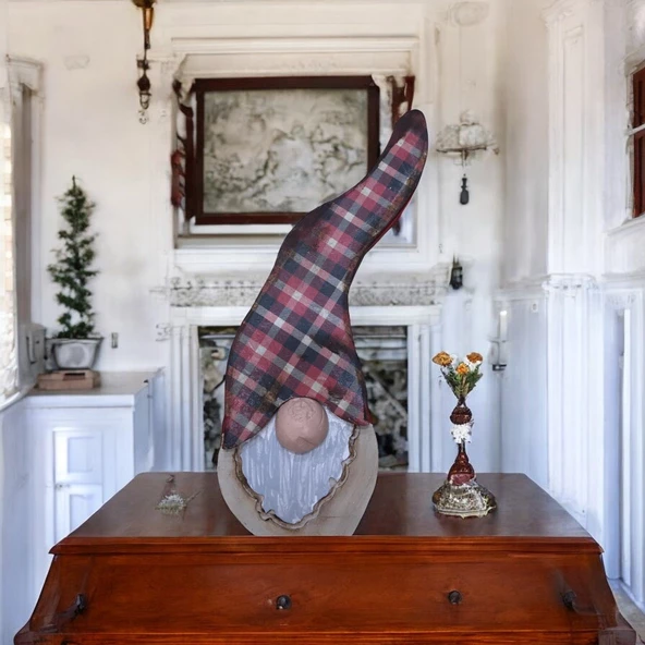 Gnome, Burnuk, Sakallı Kafadar Ekoseli Ahşap Dekor - 4