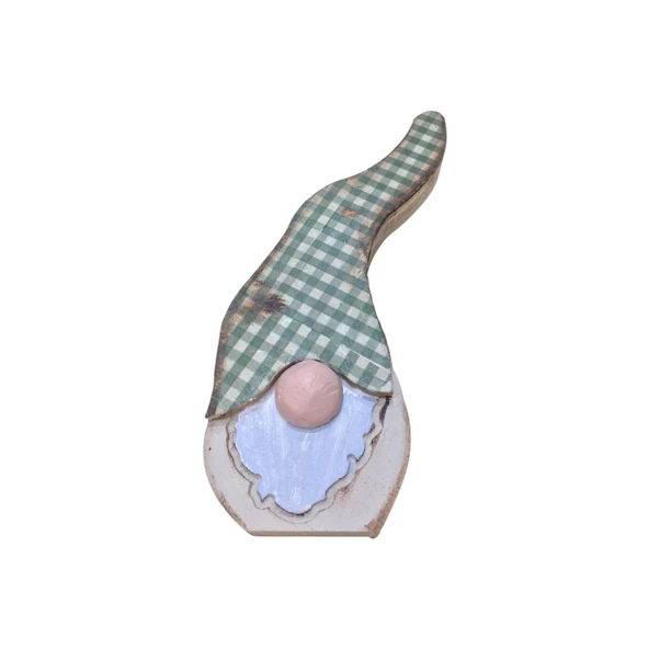 Gnome, Burnuk, Sakallı Kafadar Yeşil Pötikare Ahşap Dekor - 6