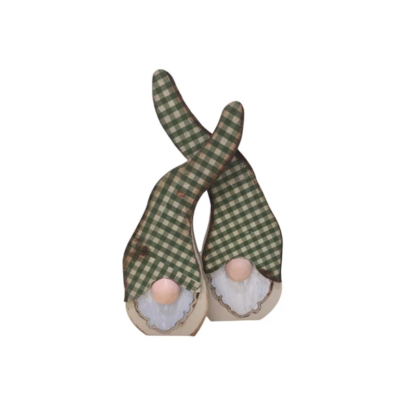 Gnome, Burnuk, Sakallı Kafadar Yeşil Pötikare Ahşap Dekor - 5