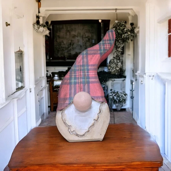 Gnome, Burnuk, Sakallı Kafadar Ekoseli Ahşap Dekor - 3