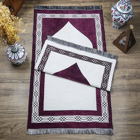 Hediyelik Çift Taraf Seccade Mor Krem 70x130 cm - 450 gr - 1