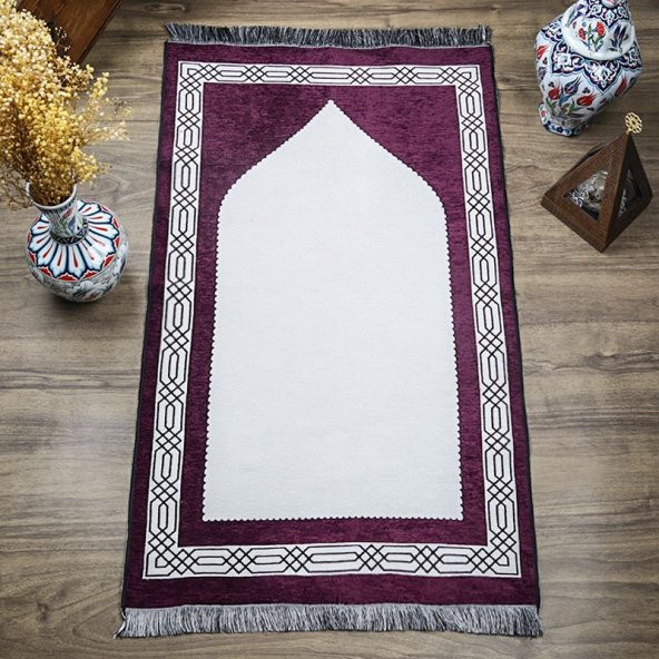Hediyelik Çift Taraf Seccade Mor Krem 70x130 cm - 450 gr - 3