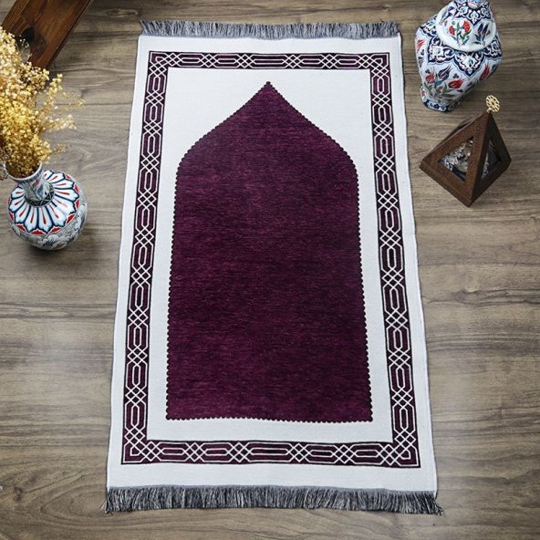 Hediyelik Çift Taraf Seccade Mor Krem 70x130 cm - 450 gr - 4
