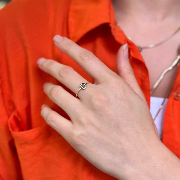 14 Ayar Altın D Harfli Yüzük - Resim 5