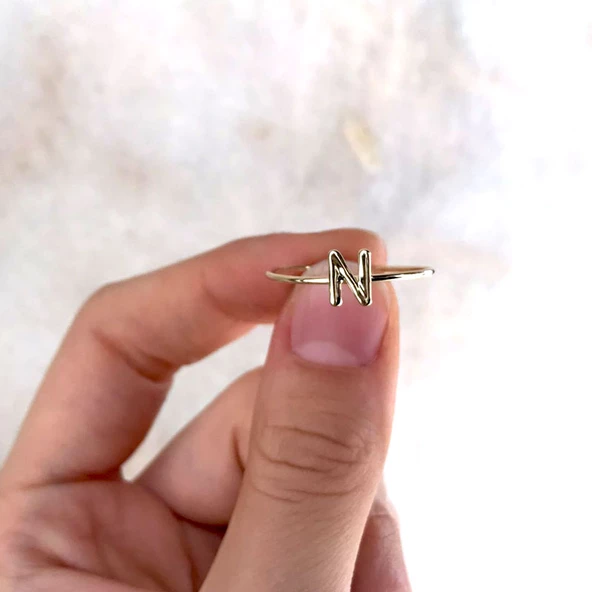 14 Ayar Altın N Harf Yüzük - Resim 3