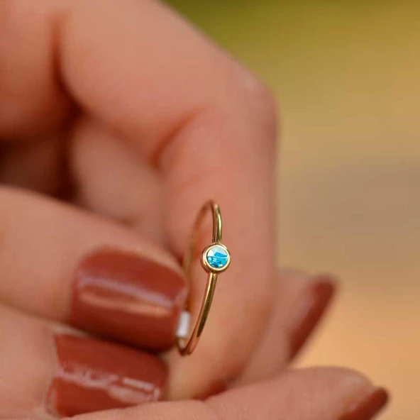 14k Altın Turkuaz Tektaş Eklem Yüzük - 2