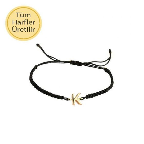İp örgü 14 Ayar Altın K Harfli Bileklik ürün görseli