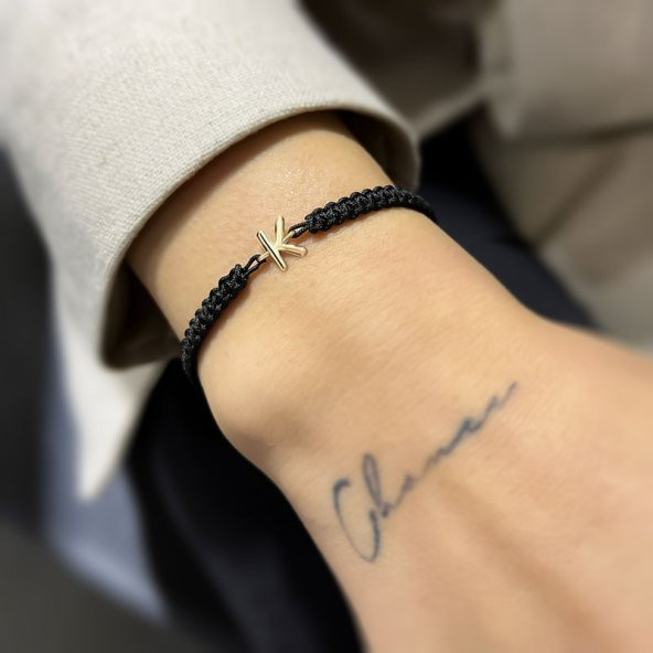 İp örgü 14 Ayar Altın K Harfli Bileklik - Resim 3