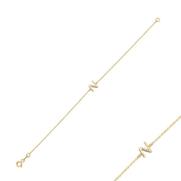 14 Ayar Altın N Harfli Bileklik - Resim 2