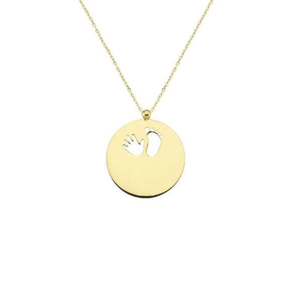 14 Ayar Altın Bebek El Ayak İzi Kolye - Resim 2
