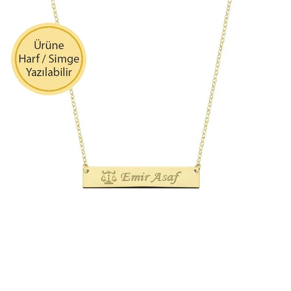 14K Altın Dikdörtgen Plaka Kolye - Resim 6