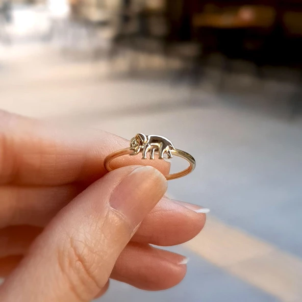 14 Ayar Altın Fil Figürlü Yüzük - Resim 2