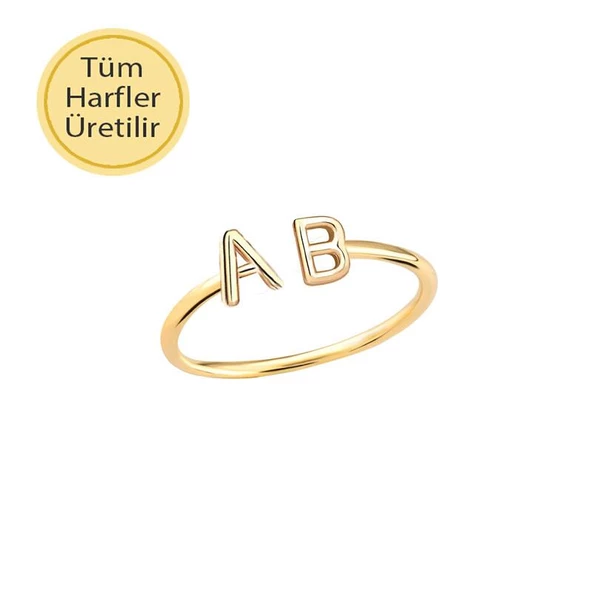 14 Ayar Altın Çift Harfli Yüzük ürün görseli