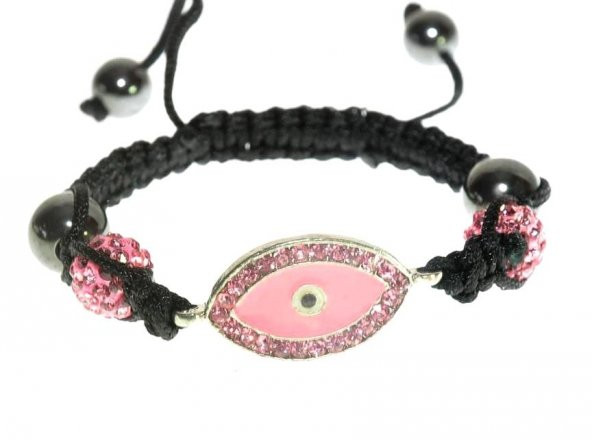 Swarovski Taşlı Şambala Nazar Göz Örgü İp Pembe Bileklik - 2