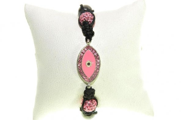 Swarovski Taşlı Şambala Nazar Göz Örgü İp Pembe Bileklik - 5