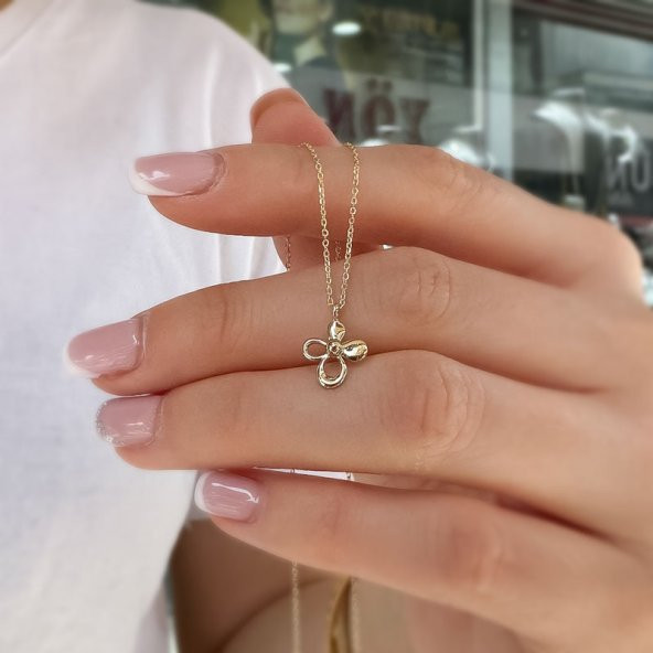 14 Ayar Altın Çiçek Figürlü Kolye - Resim 3