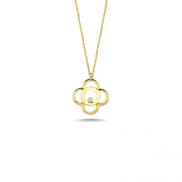 14 Ayar Altın Taşlı Yonca Kolye ürün görseli