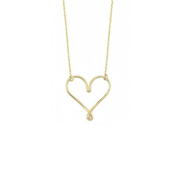 14 Ayar Altın Kalpli Tektaş Kolye ürün görseli