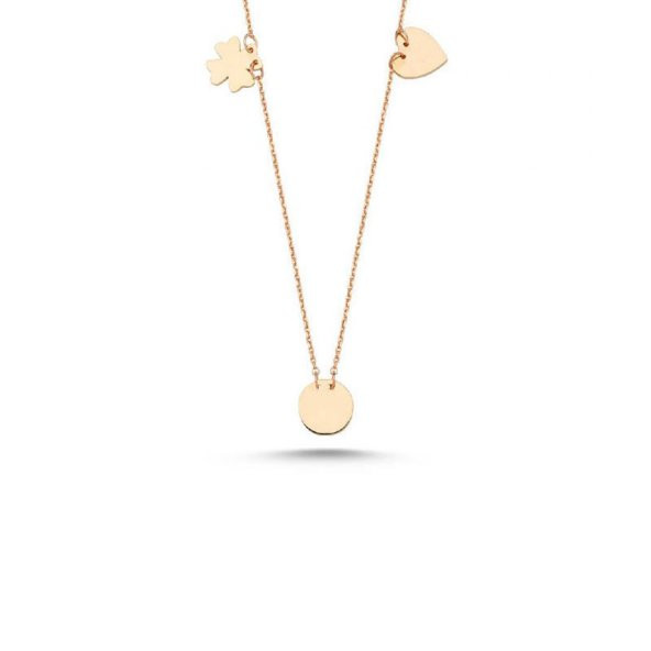 14 Ayar Altıın Kalp Yonca Kolye - Resim 2