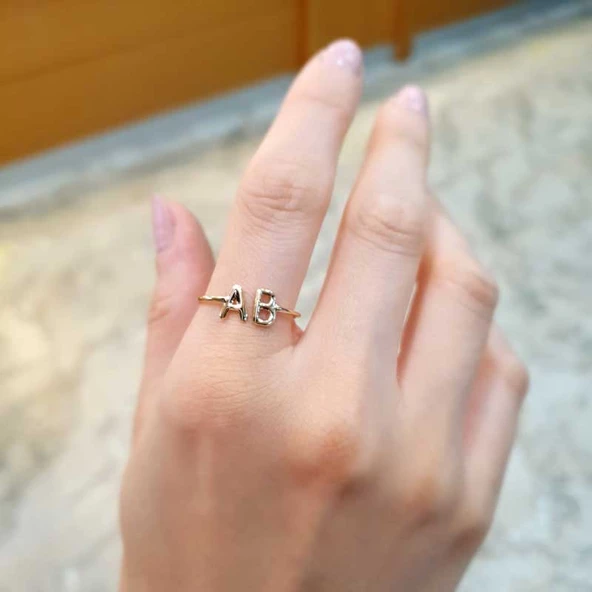 14 Ayar Altın Çift Harfli Yüzük - Resim 3