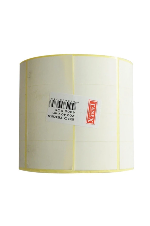 Tanex Barkod Etiketi Termal Eco 20x40 Mm 25 Mm Çap 4000 Li 4 Lü (6 Lı Paket)