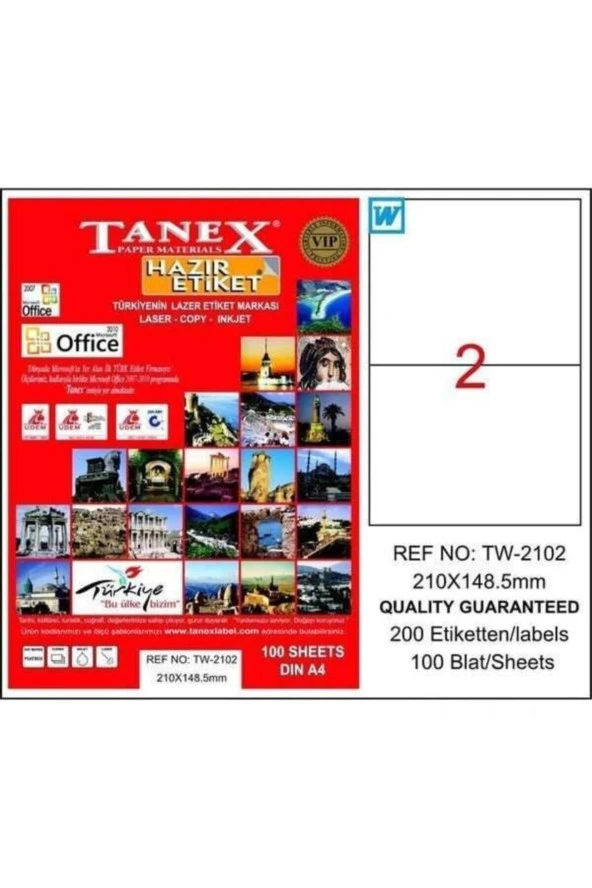Tanex Lazer Etiket 100 YP 210x148.5 Mm Laser-Copy-Inkjet TW-2102 (20 Li Paket)