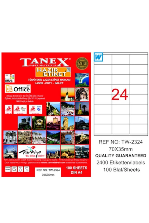 Tanex Lazer Etiket 100 Yaprak 70x35 Mm Laser-Copy-Inkjet TW-2324 (20 Li Paket)