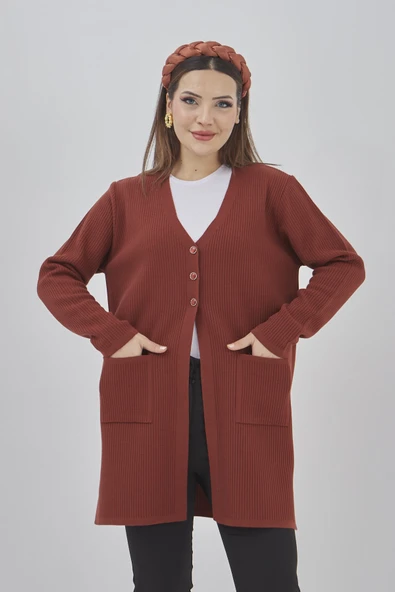 Kadın Araboy Triko Mevsimlik Cepli Esnek Likralı Hırka - Resim 9