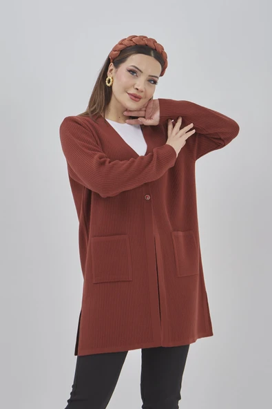 Kadın Araboy Triko Mevsimlik Cepli Esnek Likralı Hırka - Resim 10