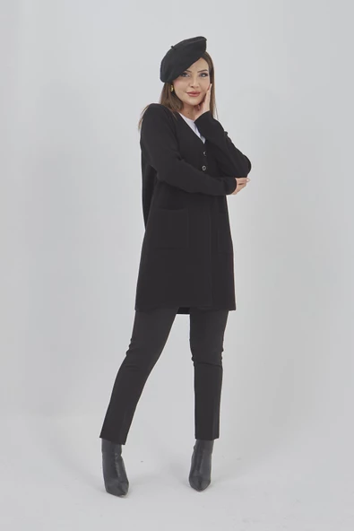 Kadın Araboy Triko Mevsimlik Cepli Esnek Likralı Hırka - 6