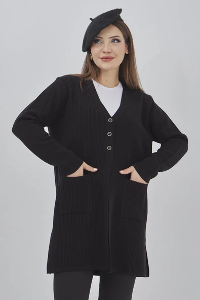 Kadın Araboy Triko Mevsimlik Cepli Esnek Likralı Hırka - 7