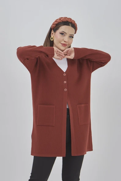 Kadın Araboy Triko Mevsimlik Cepli Esnek Likralı Hırka - Resim 11