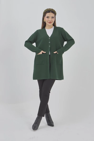 Kadın Araboy Triko Mevsimlik Cepli Esnek Likralı Hırka - 8