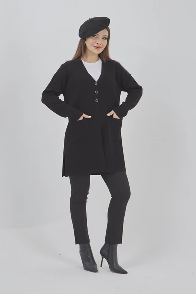 Kadın Araboy Triko Mevsimlik Cepli Esnek Likralı Hırka - 2