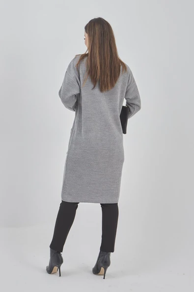 Kadın Uzun Triko Mevsimlik Cepli Düğmeli Likralı Hırka 57997519 - 7