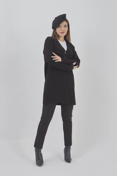 Kadın Araboy Triko Mevsimlik Cepli Esnek Likralı Hırka - 3