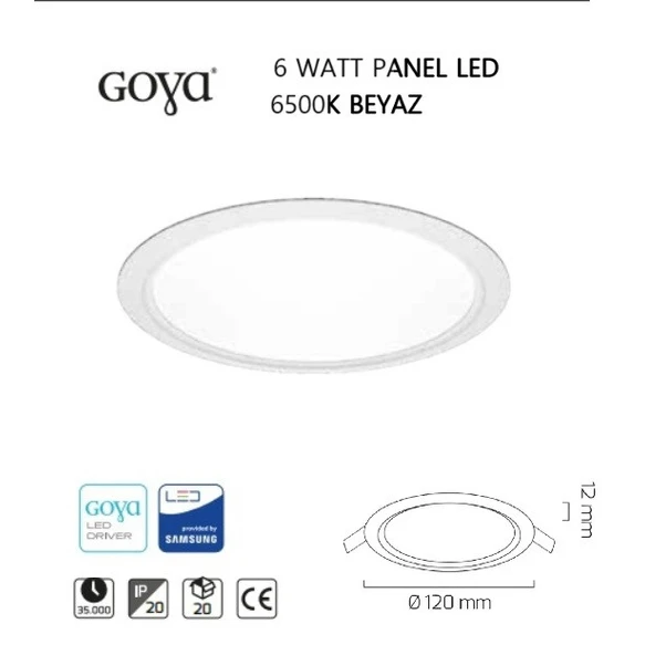 GOYA SLİM PANEL LED 6 WATT BEYAZ IŞIK