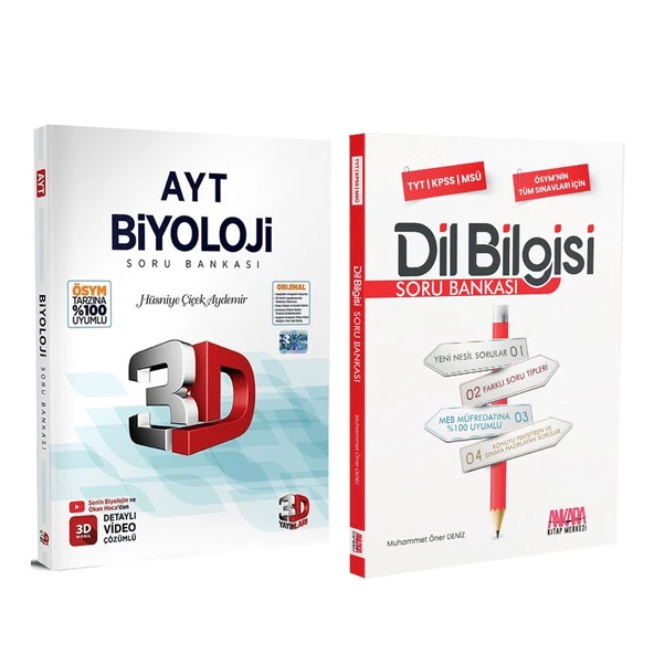 3D AYT Biyoloji ve AKM Dil Bilgisi Soru Bankası Seti 2 Kitap