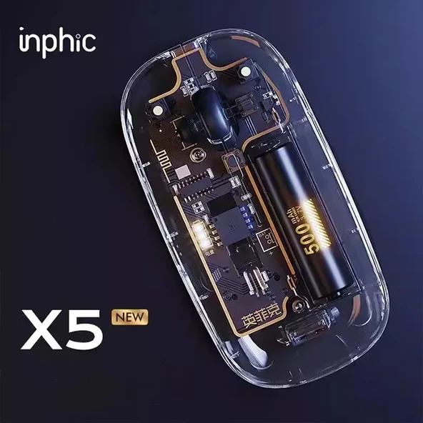 INPHIC X5 Kablosuz Fare Sarj Edilebilir Sessiz Kullanim 2.4G Transparan USB Mouse