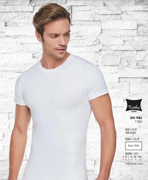 TUTKU 0105 ERKEK SIFIR YAKA KISA KOLLU ATLET 12 ADET  2XL BEYAZ