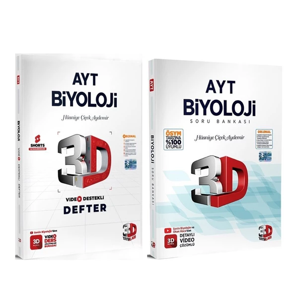 3D AYT Biyoloji Defter ve Soru Bankası Seti 2 Kitap
