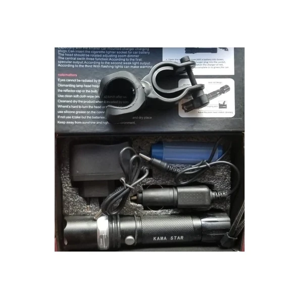 Km-110 Profesyonel Şarjlı El Feneri Ledli+flashlight+zoom Özellikli  Aparatlı 6 Parça Full Set - 2