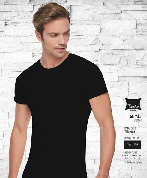TUTKU 0105 ERKEK SIFIR YAKA KISA KOLLU ATLET 6 ADET  3XL SİYAH