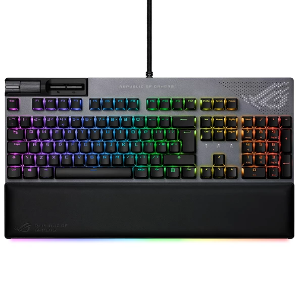 ASUS ROG STRIX FLARE II RED ANIMATE RGB OYUNCU KLAVYESİ DEĞİªTİRİLEBİLİR ROG NX RED SWITCH LEDLİ EKRAN MEDYA KONTROLLERİ USB VE BİLEK DAYAMA