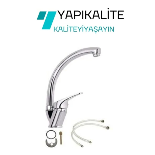 Krom Kuğu Borulu Mutfak Evye Bataryası Garantili Çift Girişli - Resim 2